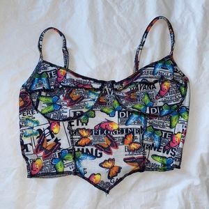 Colorful Butterfly Newspaper Bustier Tank